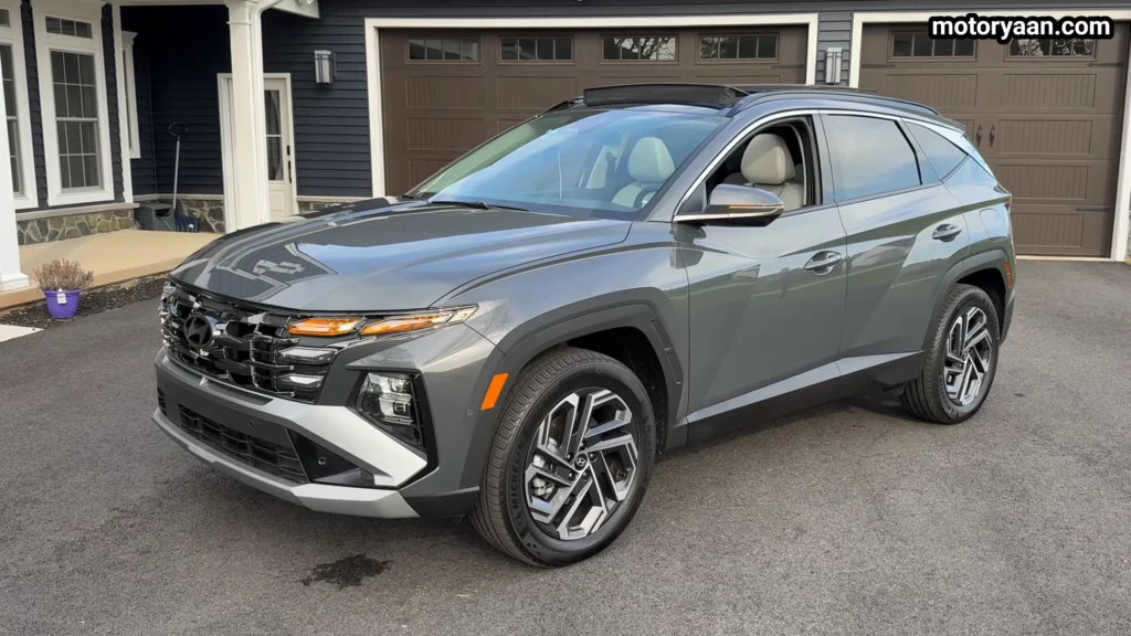2026 Hyundai Tucson Hybrid full side profile with sharp body creases