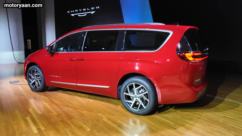 2027 Chrysler Pacifica side profile showing sliding doors and alloy wheels