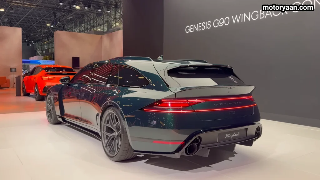 Genesis G90 Wingback Concept side and rear profile showing long wagon body, integrated spoiler and wide stance