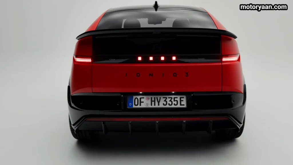 Hyundai Ioniq 3 rear profile with full width LED light bar and tailgate design