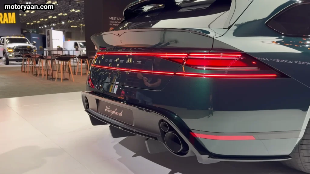 Genesis G90 Wingback Concept rear close up with full width LED tail lights and quad exhaust setup