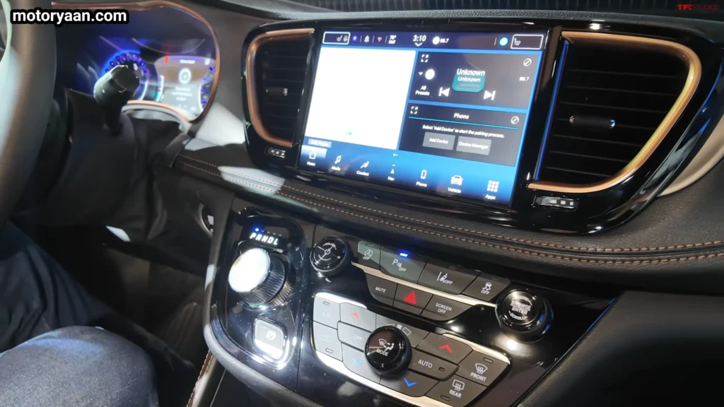 2027 Chrysler Pacifica infotainment screen and climate control buttons interior