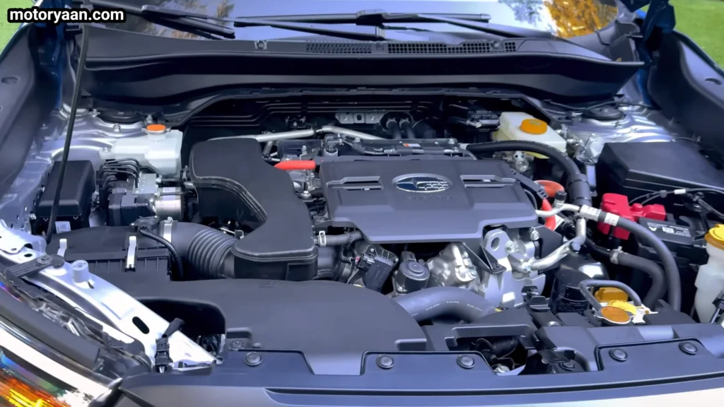 2027 Subaru Forester Wilderness Hybrid engine bay with boxer engine and hybrid components
