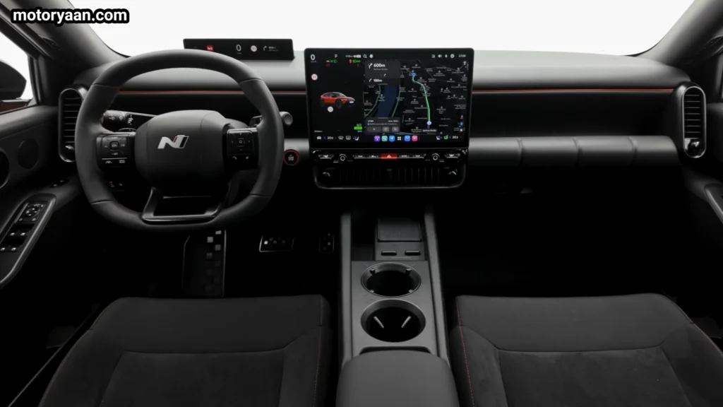 Hyundai Ioniq 3 full dashboard view with steering wheel infotainment and center console