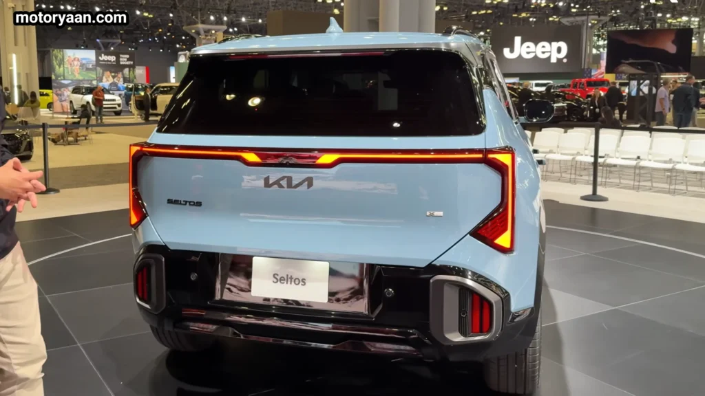 2027 Kia Seltos X Line full rear profile with LED tail lamps and spoiler