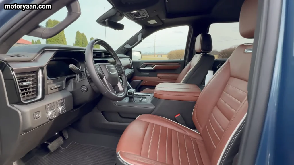 2026 GMC Sierra 1500 Denali Ultimate front interior with premium leather seats and console