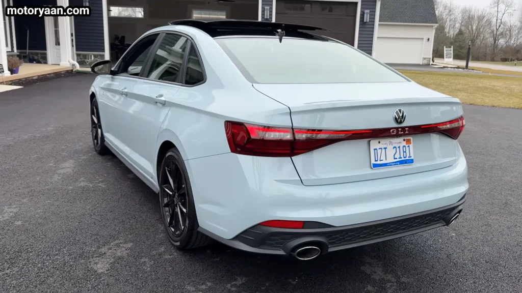 2026 Volkswagen Jetta GLI rear quarter view with side profile