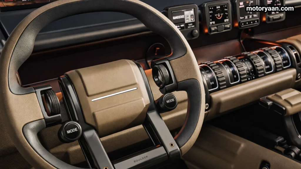 Hyundai Boulder Concept steering wheel with mounted controls and flat bottom design