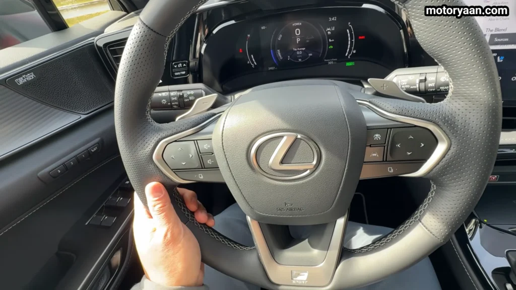 Lexus NX 350h F Sport steering wheel with mounted controls