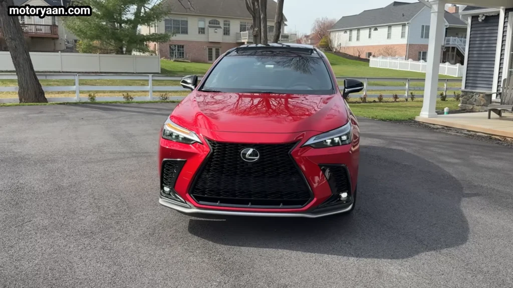 2026 Lexus NX 350h F Sport full front profile with spindle grille and LED DRLs