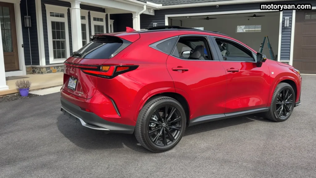 2026 Lexus NX 350h F Sport rear three quarter view showing tail lights