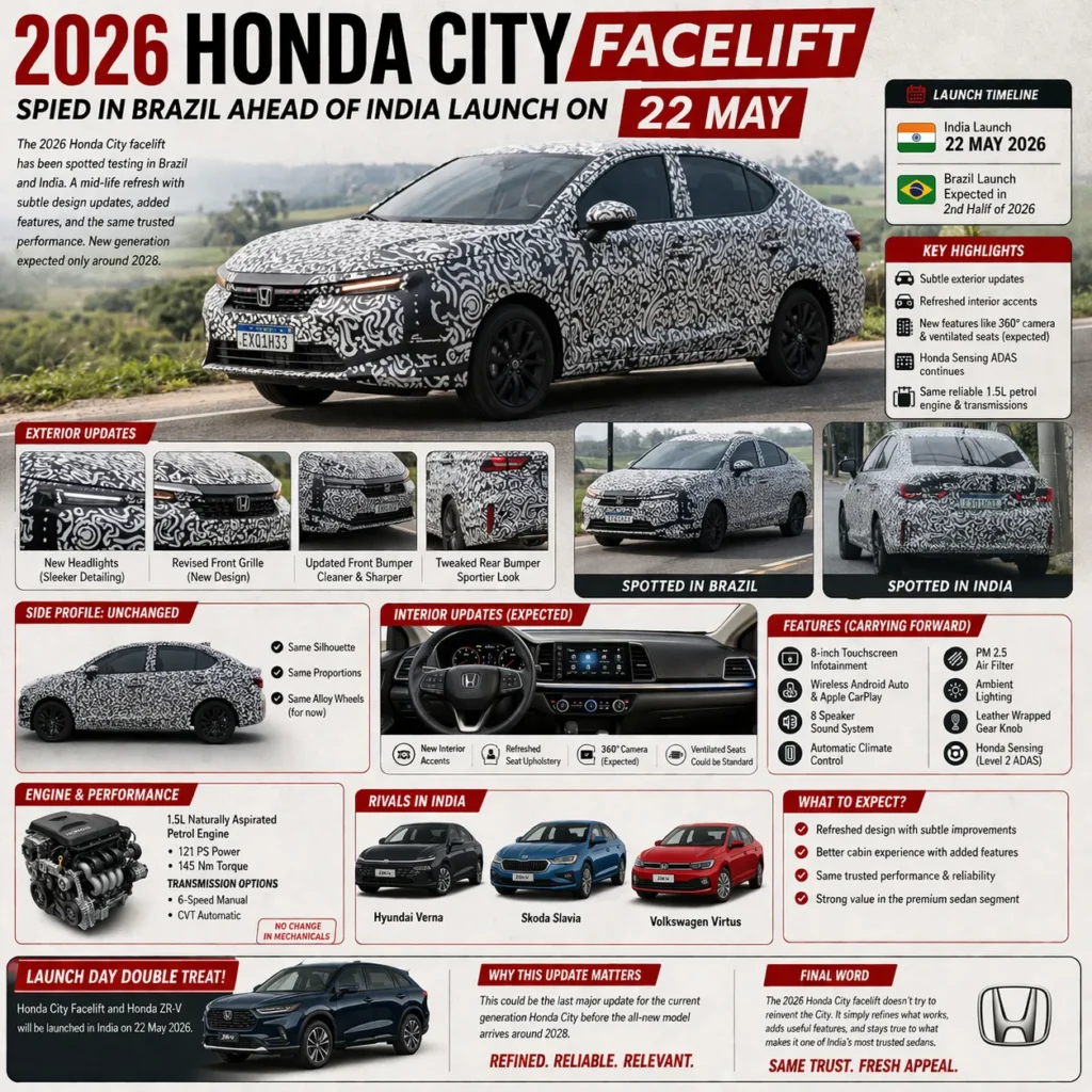 2026 Honda City Facelift Spied in Brazil