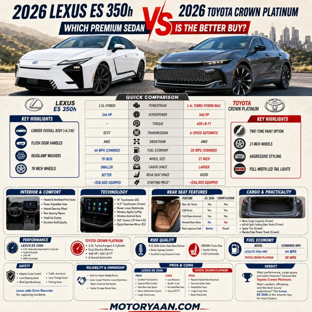2026 Lexus ES 350h vs 2026 Toyota Crown Platinum