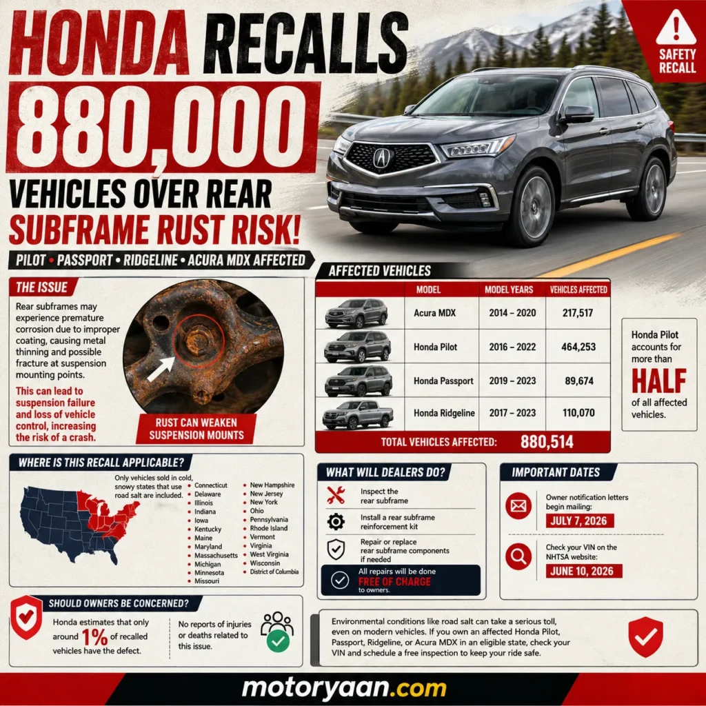 Honda Recalls 880000 Vehicles